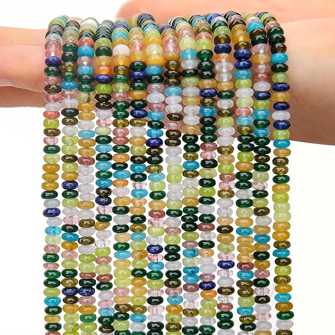2 Strands (300PCs) Mix Color Rondelle Beads, 2 * 4mm Gemstone Loose Spacer Abacus Disk Beads for DIY Bracelet Necklace Earrings Jewelry Making, Craft Supplies Beading Kit (Type 3)