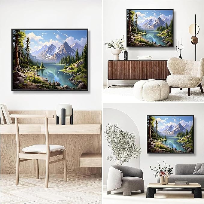 Landscape Paint by Numbers for Adults with Framed Canvas-with Wooden Easel,Scenery Paint by Number on Canvas,DIY Acrylic Oil Painting Kits with Brushes Nice Gift Box for Home Wall Decor(16x20inch)