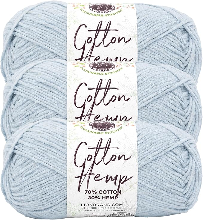 Lion Brand Yarn Cotton Hemp, Soft, Durable Yarn for Crochet and Knitting, 3 Pack, Aero