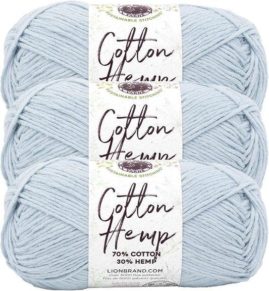 Lion Brand Yarn Cotton Hemp, Soft, Durable Yarn for Crochet and Knitting, 3 Pack, Aero