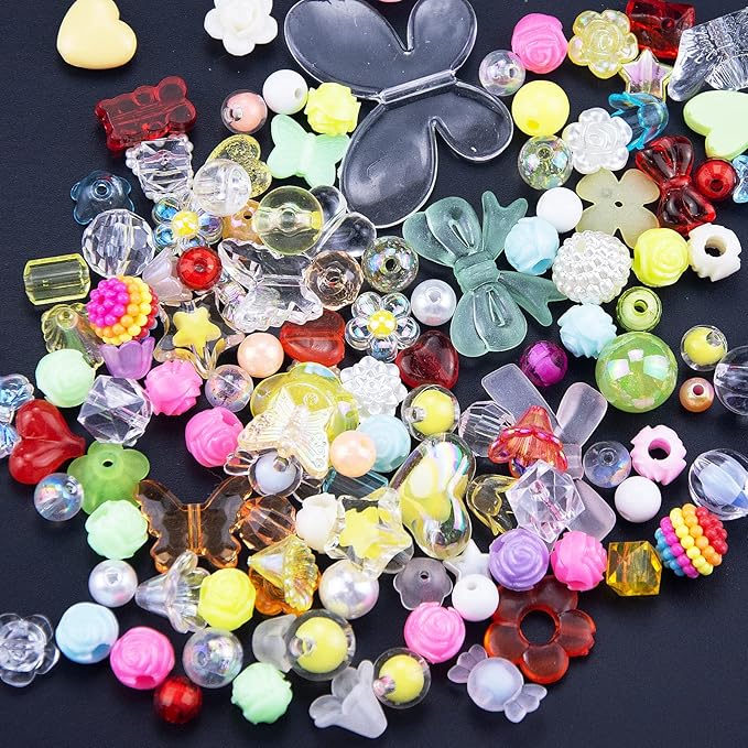 120 Pcs Acrylic Assorted Beads Mix Color Flower Heart Butterfly Candy Beads Pastel Beads Candy Color Plastic Beads Cute Round Beads Bulk for Bracelets Jewelry Making Necklaces DIY Crafts