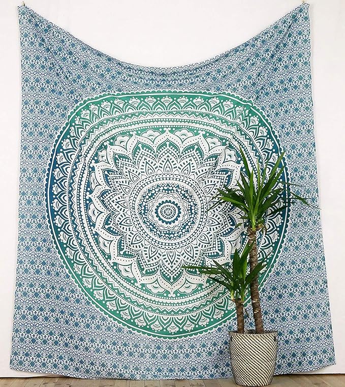 popular handicrafts hippie mandala ombre tapestry wall hanging - indian maditation green gypsy bohemian hippy psychedelic dorm room decor poster 30 x 40 inch