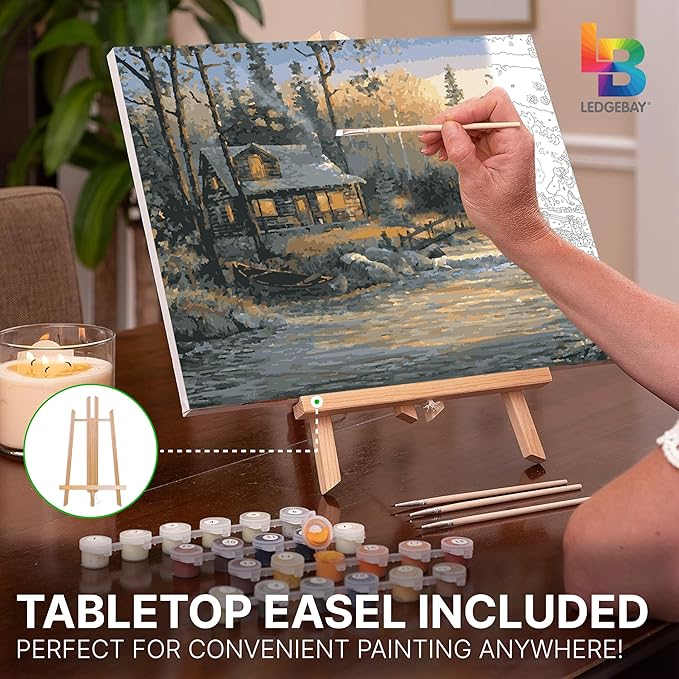 Ledgebay DIY Paint by Numbers Kit for Adults Framed Canvas Beginner to Advanced Paint by Numbers Kit Kits Include Acrylic Paint Set Brushes Tabletop Easel (Mystic Hour 16"x20" Framed)