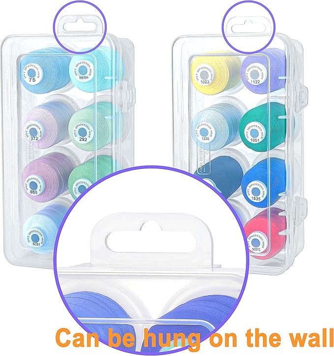New brothread - 18 Options - Multi-Purpose 100% Mercerized Cotton Thread 50S/3 600M Each Spool for Quilting, Serger, Sewing and Embroidery - 8xMonochrome with Clear Plastic Storage Box