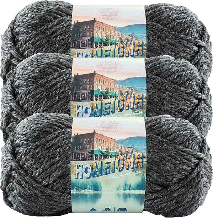 Lion Brand Yarn Hometown Yarn, Super-Bulky Yarn for Knitting, Crocheting, and Crafting, 3 Pack, Chicago Charcoal
