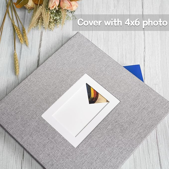 Vienrose Photo Album Self Adhesive for 2x3 4x6 5x7 8x10 Pictures DIY Scrapbook 40 Blank Pages Linen Cover Memory Book for Wedding, Baby Growth, Travel, Grey