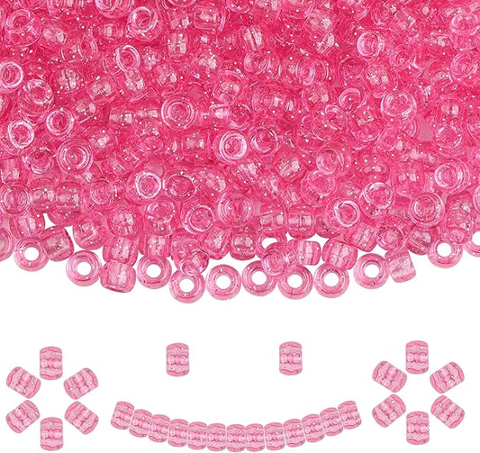 Plastic Pony Beads, 1000 Pcs, 6x9mm, for Bracelet, Hair Braiding, Friendship Bracelets, Jewelry Making (Pink Glitter)