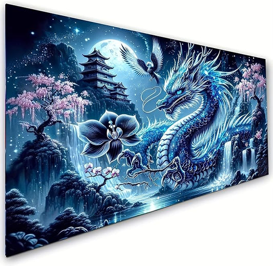 Fantasy Dragon 5D Diamond Painting Kits for Adults,Waterfall Landscape Diamond Mosaic Art,DIY Full Round Diamond Embroidery,Diamond Art Kits for Home Decor,Large size 31.5 x 15.7 inches,DIY Mosaic Art