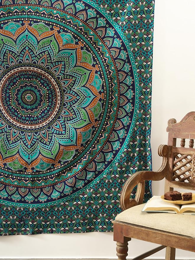 popular handicrafts mandala hippie psychedelic ombre tapestry wall hanging - indian maditation gypsy bohemian hippy dorm room decor tarqouise 60x54 inch
