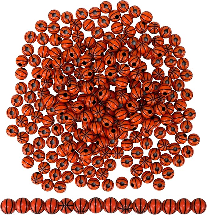 Iconikal 240-Count Acrylic Beads, 12mm Round Plastic Craft Beads for Bracelets, Necklaces, Keychains & Lanyards (Basketball)