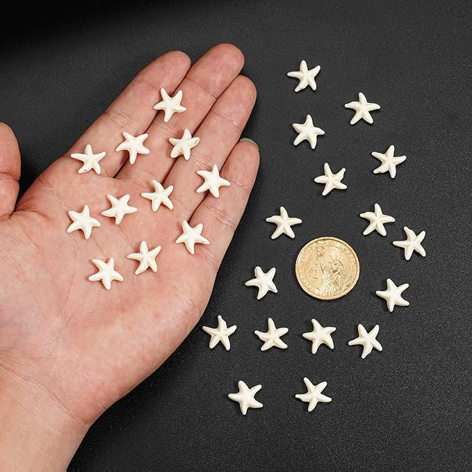 70pcs Cute Starfish Beads and Charms Set Turquoise Spacer Beads, for Charm DIY Jewelry Making Kit (White（Starfish）)