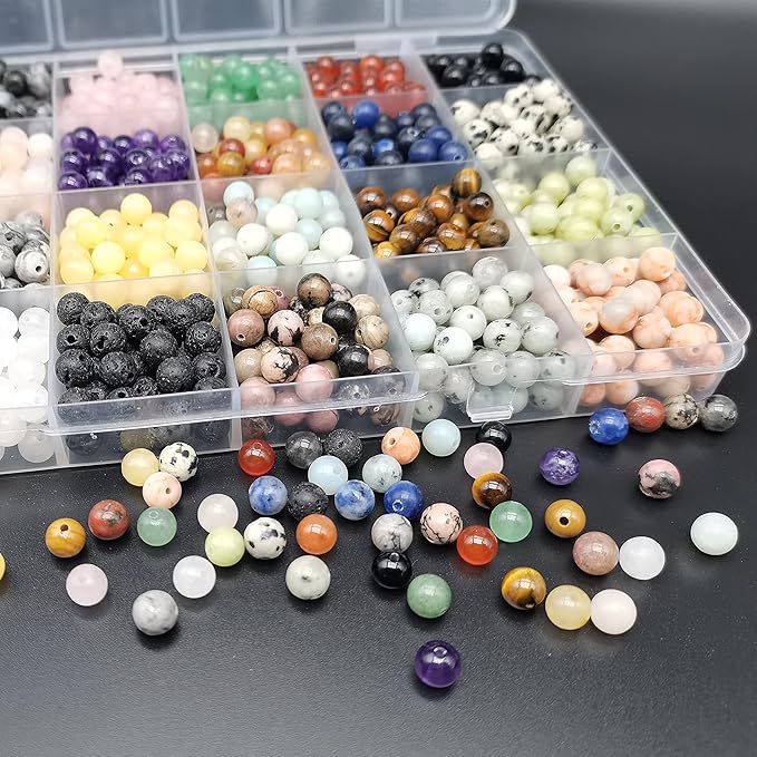 720pcs Crystal Beads for Jewelry Making Bulk,Natural Stone Beads Charm Gemstone DIY for Friendship Bracelet Making Kit Supplies(6mm,24 Color C)