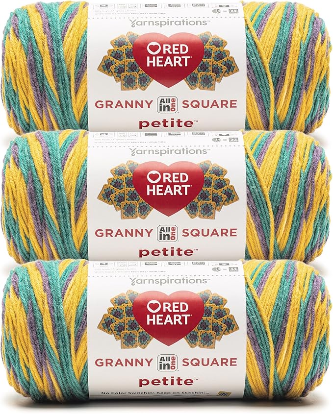 Red Heart All in One Granny Square Petite Boppin Yarn - 3 Pack of 250g/8.8oz - 100% Acrylic - #4 Worsted (Medium) - 440 Yards - Knitting/Crochet