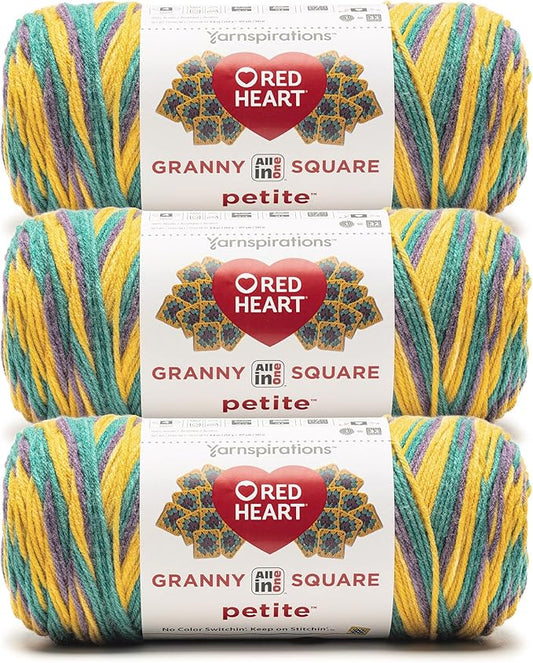 Red Heart All in One Granny Square Petite Boppin Yarn - 3 Pack of 250g/8.8oz - 100% Acrylic - #4 Worsted (Medium) - 440 Yards - Knitting/Crochet