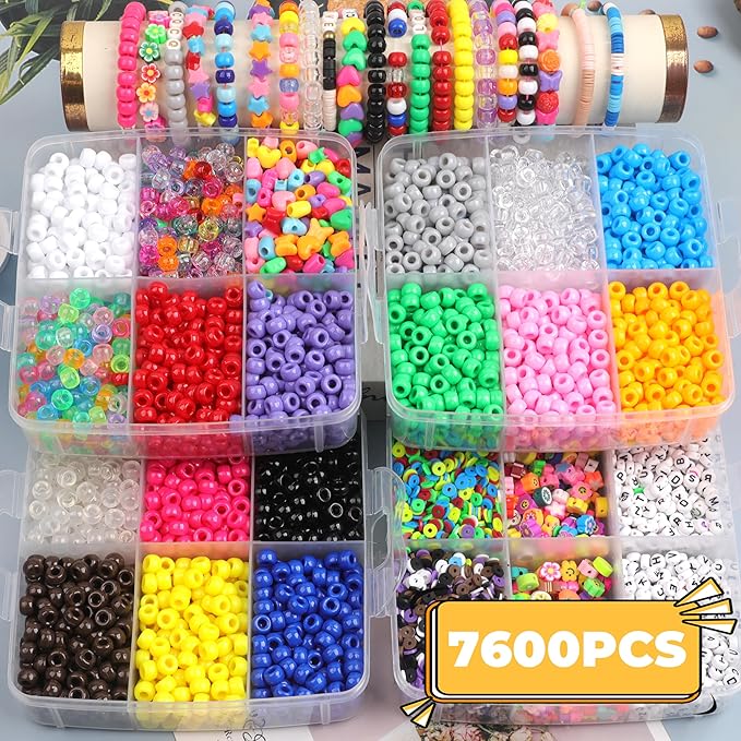 auvoau 7600pcs pony beads kit for kandi friendship bracelet making with polymer clay bead,letter bead,glow in the dark,shaped and uv beads for diy craft bracelets jewelry necklace accessories gifts
