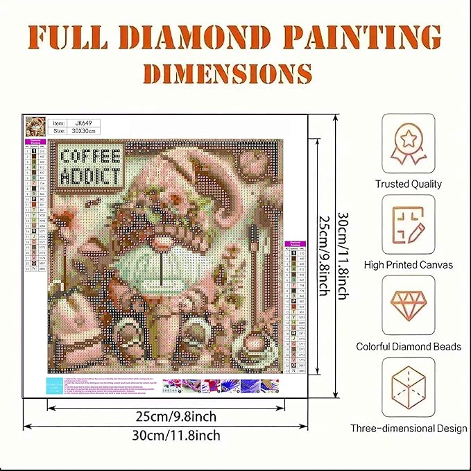 BYGFHLYW Diamond Art Painting Kits for Adults, Gnome Drinks Coffee 5D Diamond Painting Dots Art Kits for Adults Beginner, DIY Full Round Gem Crystal Art Paint by Diamond, Home Wall Decor 12 x 12 in