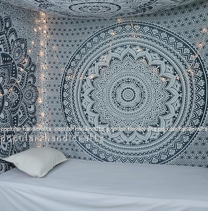 popular handicrafts tapestry wall hanging ombre hippie mandala bohemian hippy intricate indian tapestries bedspread 54 x 82 inches (140cm x 210cm) grey