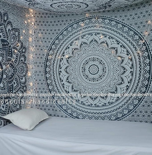 popular handicrafts tapestry wall hanging ombre hippie mandala bohemian hippy intricate indian tapestries bedspread 54 x 82 inches (140cm x 210cm) grey