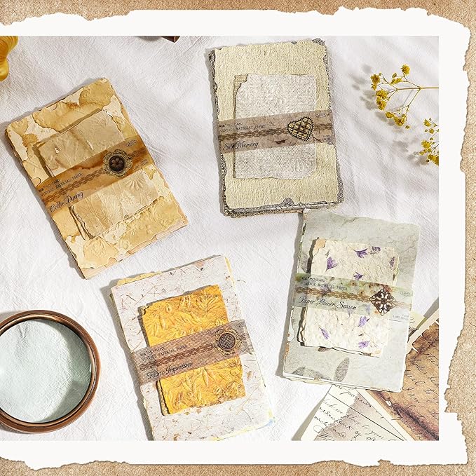 112 Pcs Textured Vintage Scrapbook Paper, 4 Themes Scrapbook Journaling Supplies, Embossed Designs Scrapbooking Kit Decorative Paper for Junk Journals, Card Making, Collage Art, Retro Crafts