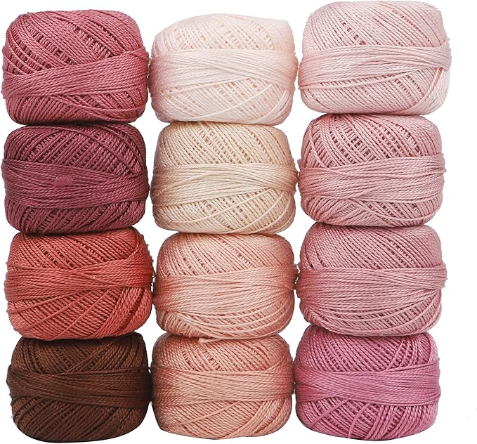 Size 8 Double Mercerized Egyptian Long Staple Cotton Pearl Thread 12 Gradient Colors per Box 5 Grams Ball Rainbow Color Embroidery Thread for Crochet Cross Stitch Hand Embroidery (12C)
