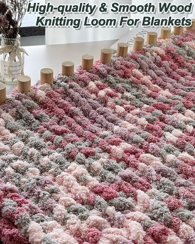 Chunky Blanket Loom Knitting Set, 1PCS Refill Chunky Yarn Blanket Knit Loom with Anti-Slip Pads, 13in/33cm Wooden Loom for Chunky Blanket, Chunky Knit Blanket Crochet Loom for Beginners