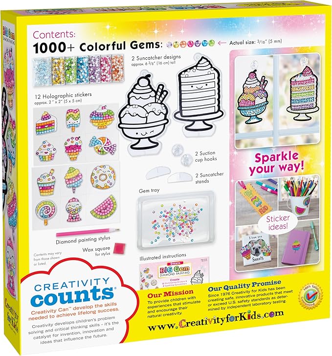 Creativity for Kids Big Gem Diamond Painting Kit: Sweets Stickers and Suncatchers - Diamond Art for Kids, DIY Stickers and Suncatcher Kit for Girls (Ages 6+)