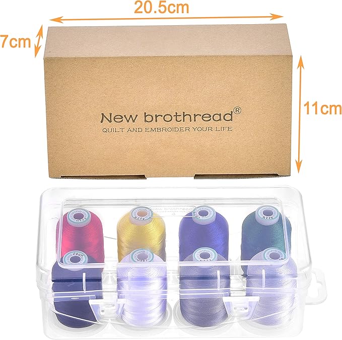 New brothread - 20 Options - 8 Snap Spools of 1000m Each Polyester Embroidery Machine Thread with Clear Plastic Storage Box for Embroidery & Quilting - Basic Color
