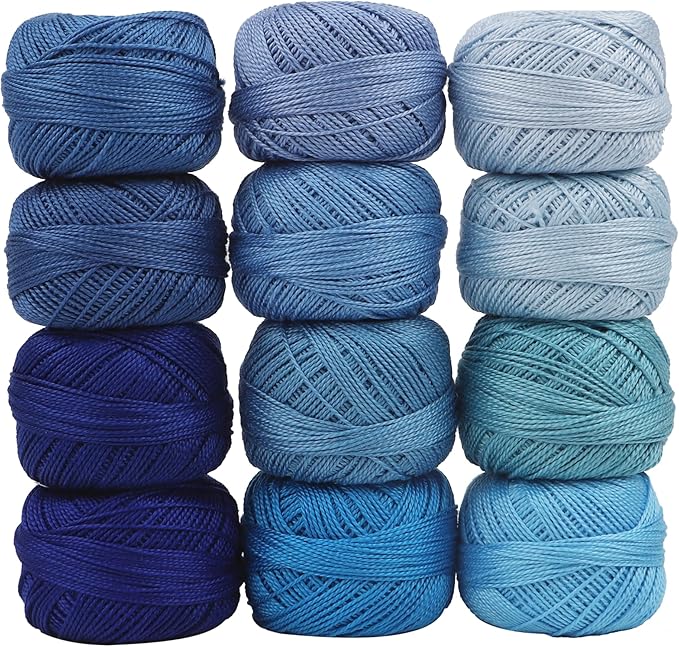 Size 8 Double Mercerized Egyptian Long Staple Cotton Pearl Thread 12 Gradient Colors per Box 5 Grams Ball Rainbow Color Embroidery Thread for Crochet Cross Stitch Hand Embroidery (12I)