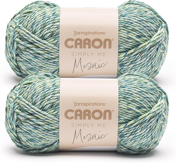 Caron Simply Me Mosaic Grassy Yarn - 2 Pack of 140g/5oz - 62% Acrylic, 20% Nylon, 18% Wool - #5 Bulky - 173 Yards - Knitting/Crochet