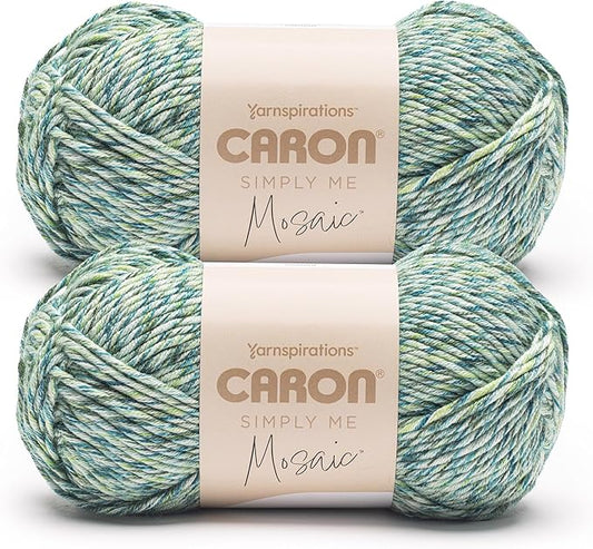 Caron Simply Me Mosaic Grassy Yarn - 2 Pack of 140g/5oz - 62% Acrylic, 20% Nylon, 18% Wool - #5 Bulky - 173 Yards - Knitting/Crochet