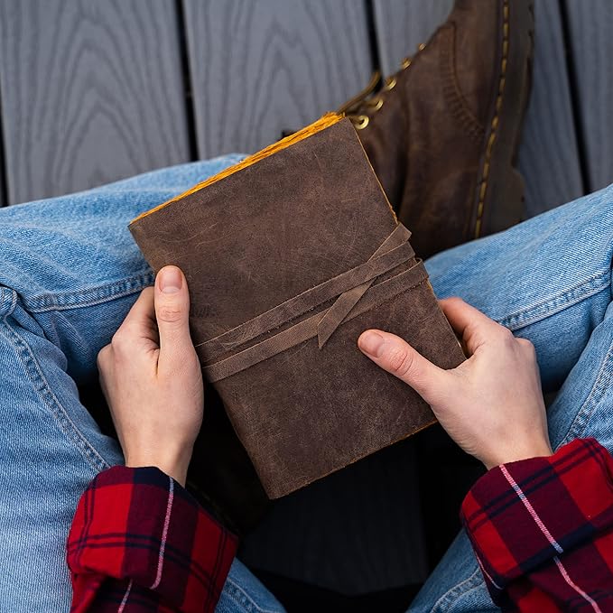 KomalC Handmade Leather Journal | Writing Notebook Diary | Bound Daily Notepad For Men & Women Unlined Paper Medium, Writing Pad for Artist, Sketch