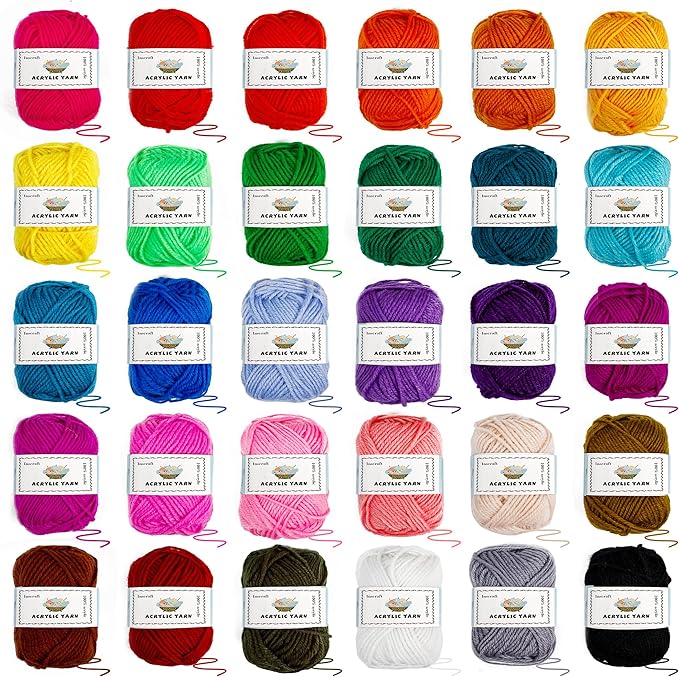 INSCRAFT Crochet Yarn Kit for Beginners Adults, Includes 1650 Yards 30 Colors Acrylic Skeins, User Manual, Hooks, Wine Bag etc, Make Amigurumi & Projects, Starter Set Professionals