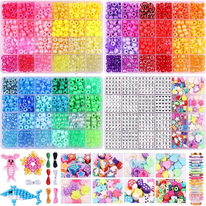 2600Pcs 72 Colors Pony Beads for Bracelets, 4 Box Rainbow Kandi Beads Bracelet Making Kit, Friendship Bracelet Kit with A-Z Letter Bead for Adults DIY Jewelry Making Crafts