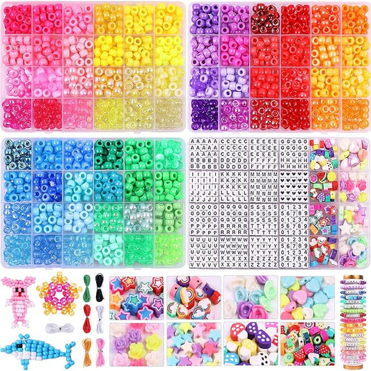 2600Pcs 72 Colors Pony Beads for Bracelets, 4 Box Rainbow Kandi Beads Bracelet Making Kit, Friendship Bracelet Kit with A-Z Letter Bead for Adults DIY Jewelry Making Crafts