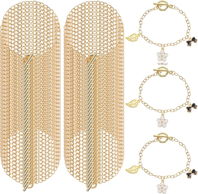 120 Pcs Bracelet Chain Gold Link Bracelet Chains for Jewelry Making Bracelets Bulk with Clasps for Women DIY Bracelets Jewelry Making Crafts 7.87inch