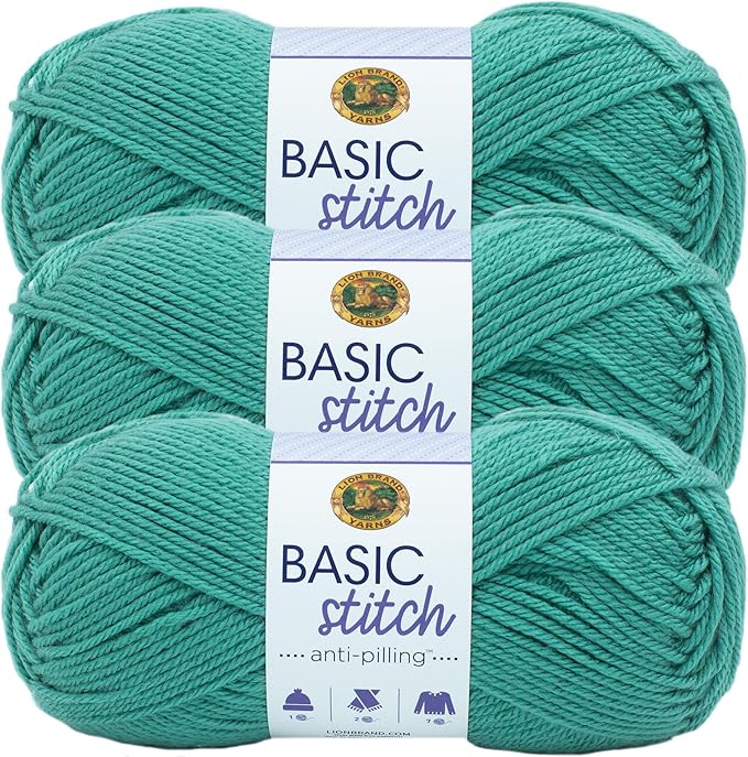 Lion Brand Yarn Basic Stitch Anti-Pilling Yarn for Crocheting, Knitting, and Crafts, Beryl, 3 Pack