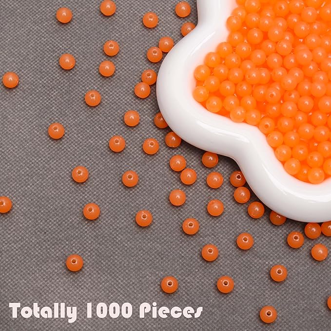 bonny boxx 1000pcs 6mm jelly orange acrylic round beads, smooth transparent acrylic balls, plastic resin gumball bubblegum chunky beads for necklace & bracelet making, crafting supplies