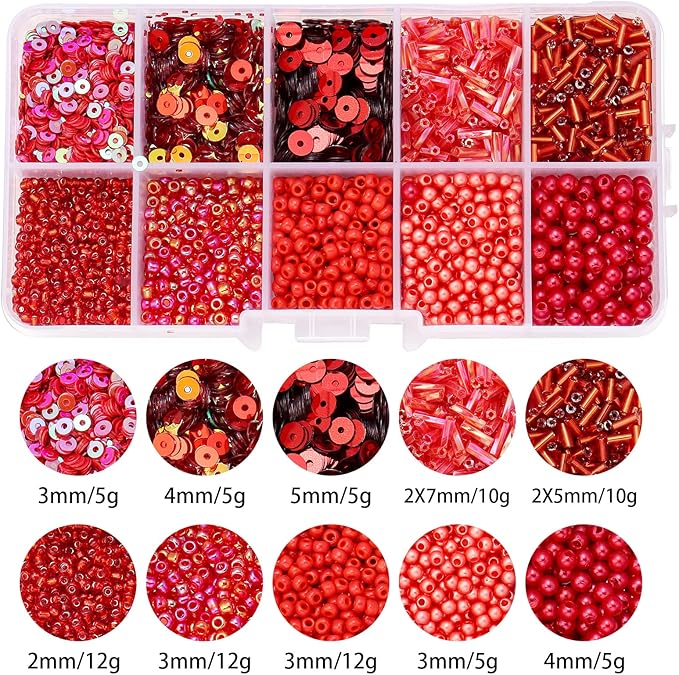 Assorted Bead for Jewelry Making, Glass Seed Bugle Tube Beads Loose Sequins Multiple Sizes for Crafts Sewing Jewelry Making
