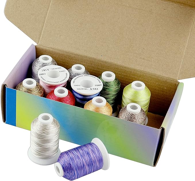 Simthreads 12 Variegated Colors Embroidery Machine Thread 1100 Yards Each for Janome Brother Pfaff Babylock Singer Bernina Husqvaran and Most Sewing Embroidery Machines