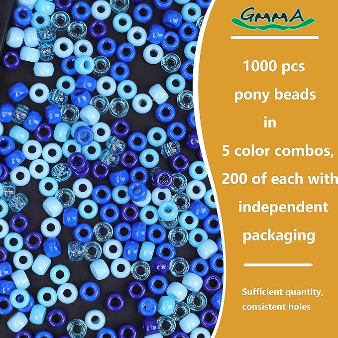 gmma 1000 pcs blue pony beads for bracelet colourful plastic beads for jewelry making winter beads for friendship bracelets 6x9mm beads for hanukkah friendship winter holiday party decoration supplies
