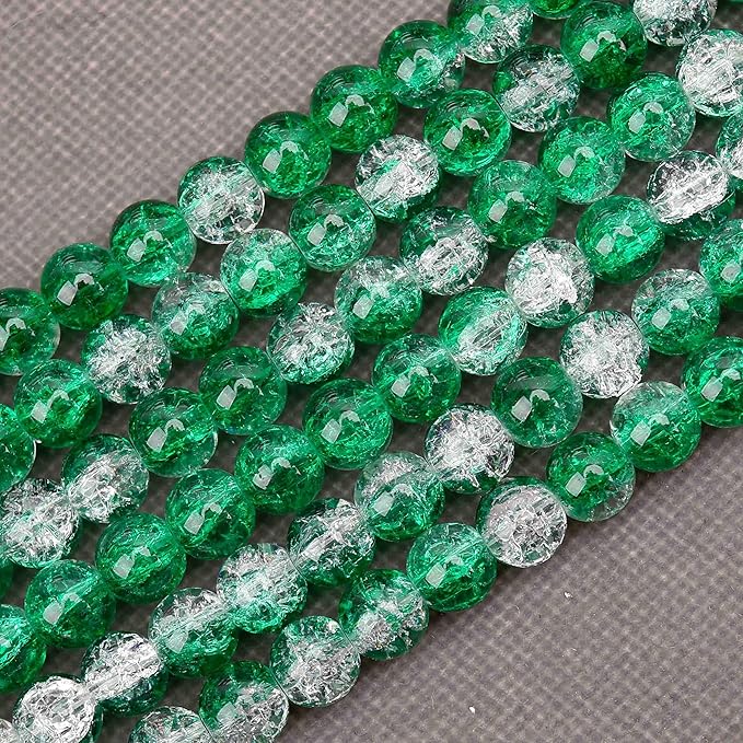 80PCs 10mm Green Crackle Glass Beads Bulk, Round Smooth Hole Glass Crystal Beads for Jewelry Making, DIY Bracelets, Necklaces, Bag Charms, Keychains and Craft Projects