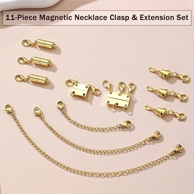 KRFY Extra Strong Magnetic Necklace Clasps and Closures, Necklaces Separator for Layering Stacks, Necklace Chain Extenders for Women, Magnet Detangler Clasp Bracelet 11Pcs 16K Gold Plated