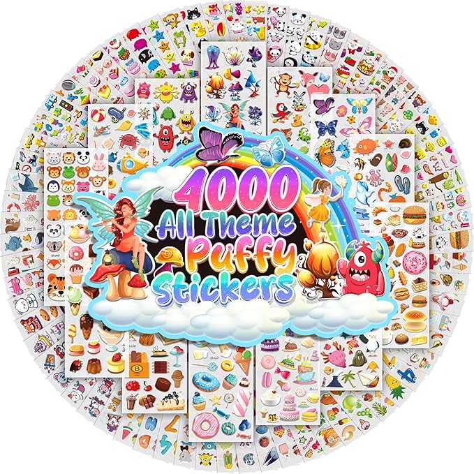 sinceroduct stickers for kids 4000+, 3d puffy stickers for kids toddlers 80 different sheets variety pack for craft scrapbooking,boys girls teachers gifts, reward for students or children
