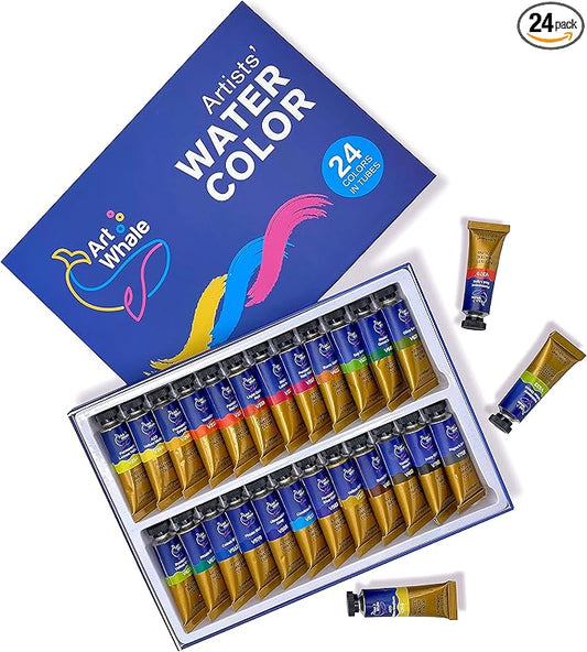 Watercolor Paint Set 24 Colors 15ml Tubes, High-Pigment Watercolors, Smooth Blending & Transparency, Portable & Leakproof, Beginner-Friendly, Non-Toxic