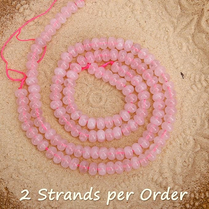 2 Strands (150PCs) Natural Pink Quartz Rondelle Beads, 5 * 8mm Gemstone Loose Spacer Abacus Disk Beads for DIY Bracelet Necklace Earrings Jewelry Making, Craft Supplies Beading Kit