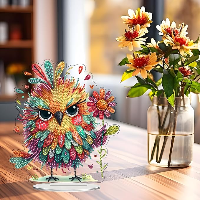 JJFox DIY Tabletop Diamond Art Painting Kit，Double Sided Desktop Ornament Special Shaped Rhinestone Desk Placement Ornament，Home Stand Up Gem Painting Craft Kit，Gift (Bird)
