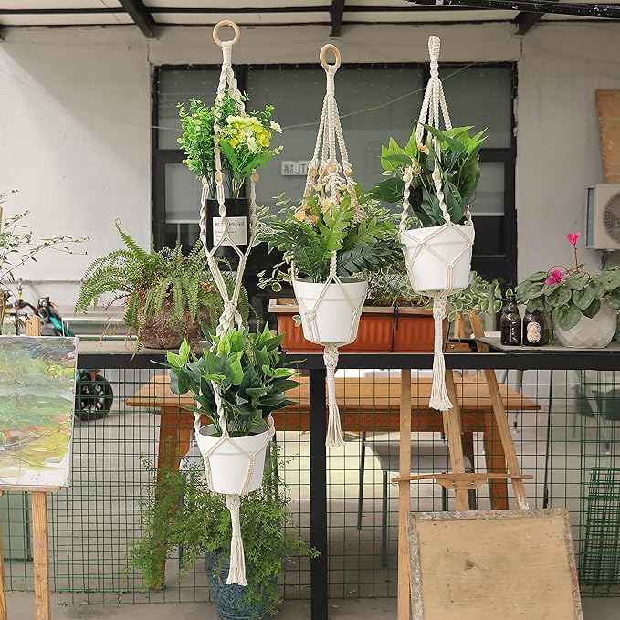maoqian 3 in 1 macrame kit for beginners, 3mm x 220yards cotton macrame cord, 3 diy macrame plant hanger kits for adults with instructions macrame supplies best for macrame plant hanger kit