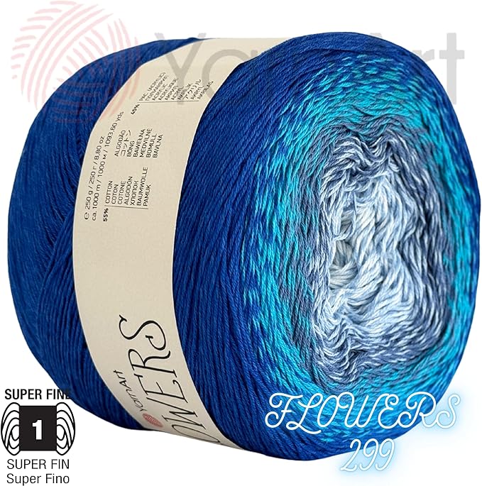 YarnArt Flowers – Gradient Cotton Acrylic Blend, 250g (8.8 oz), 1094 yds, Lightweight Sport Yarn for Crochet, Knitting, Shawls, Summer Projects (299)