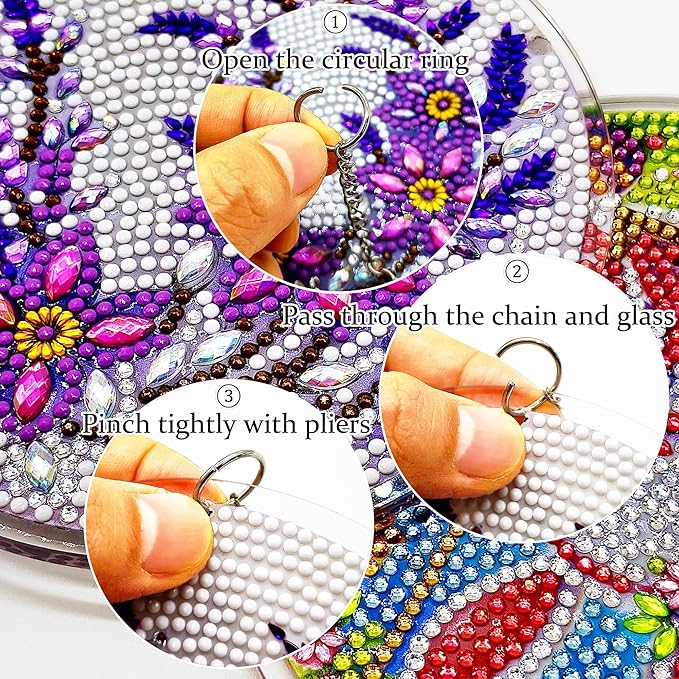 Eiflow Glass Diamond Art Hanging Kit for Adults, DIY Diamonds Painting Door Hanging Board Kit, Special Crystal Diamond Art Painting Pendant Ornament (Purple Flower)