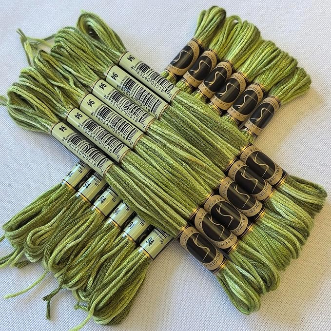 Magical Color Variegated Cross Stitch Thread Color Variations Embroidery Floss Pack, 8.7-Yard, Khaki Green, Pack of 12 Skeins
